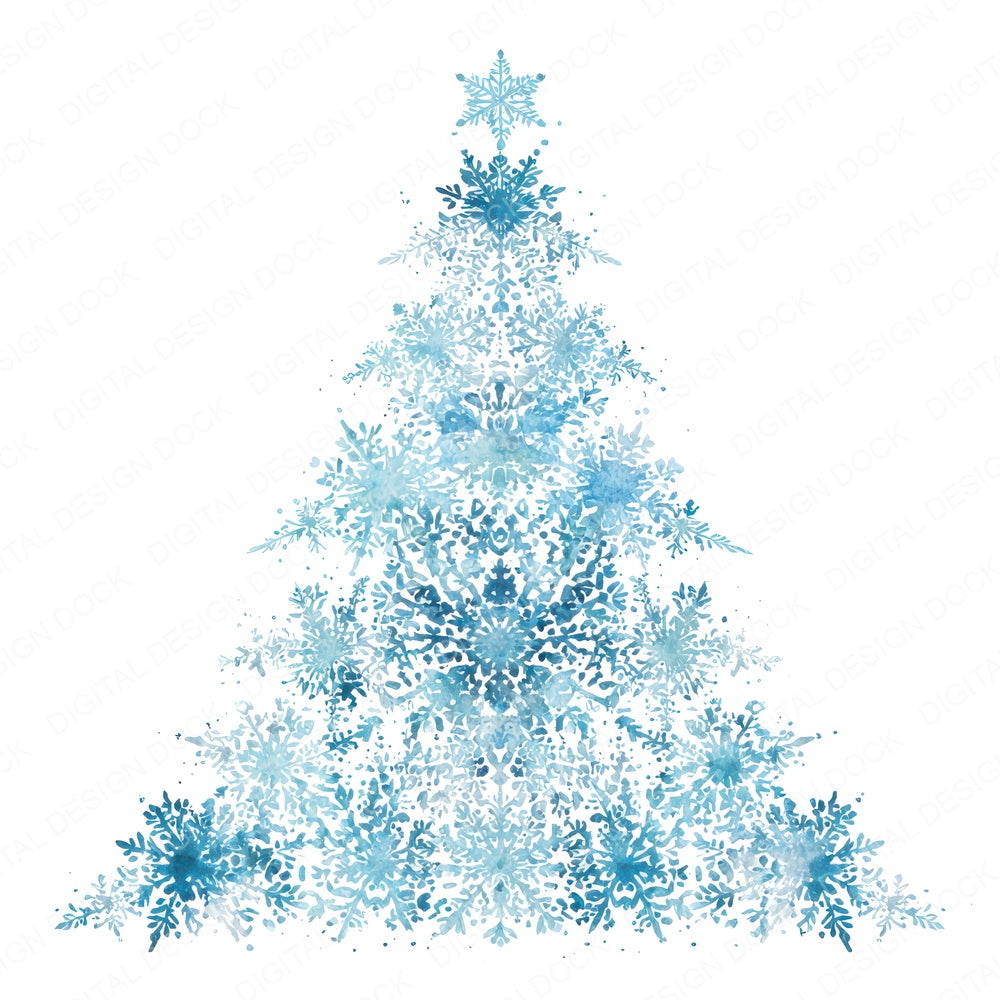 Christmas Watercolour Snowflake Tree fussy cut sheet in A4 format showing all 12 designs on one printable page