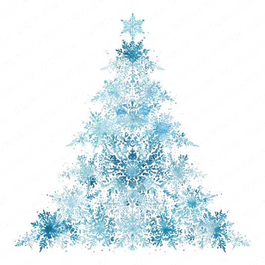 Christmas Watercolour Snowflake Tree fussy cut sheet in A4 format showing all 12 designs on one printable page