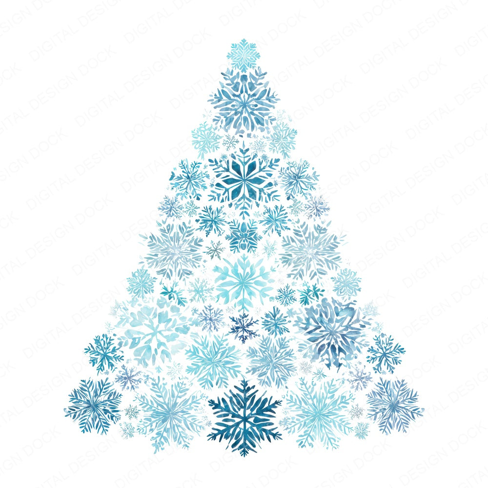 Christmas Watercolour Snowflake Tree Clipart Set (DDD004961)