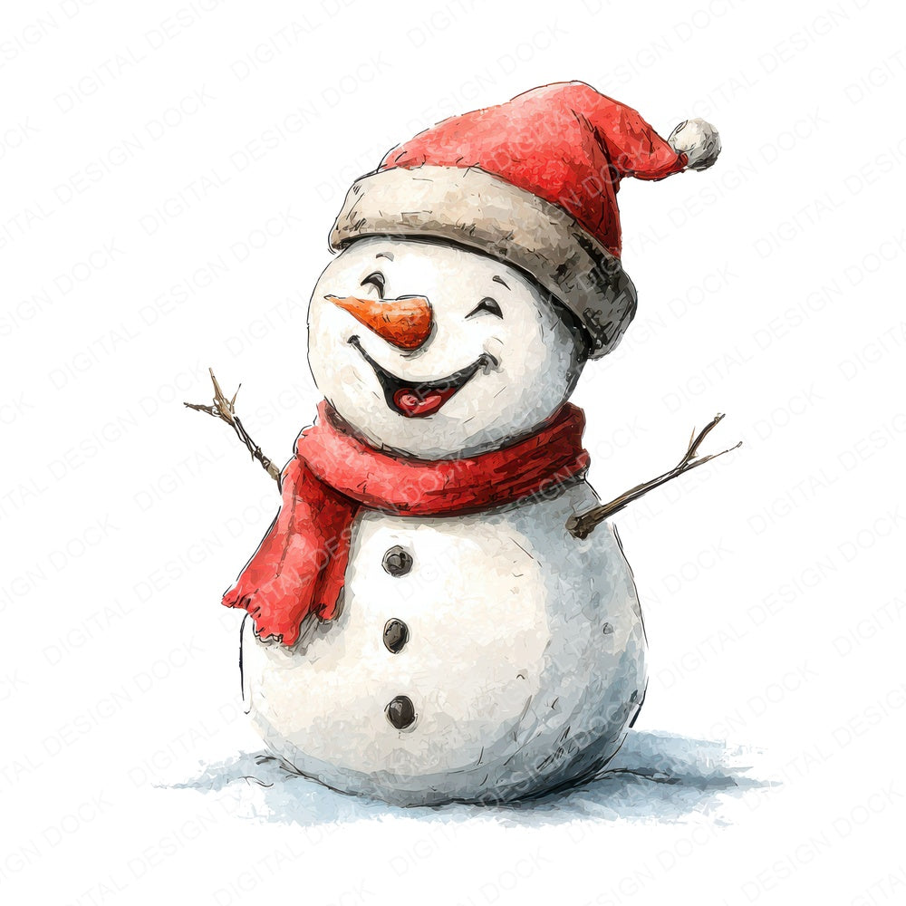 Christmas Watercolour Snowman fussy cut sheet in A4 format showing all 12 designs on one printable page