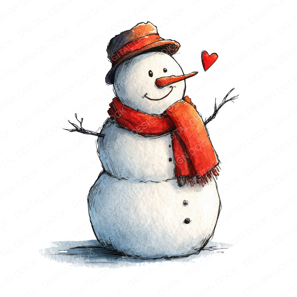 Christmas Watercolour Snowman fussy cut sheet in US Letter format showing all 12 designs on one printable page