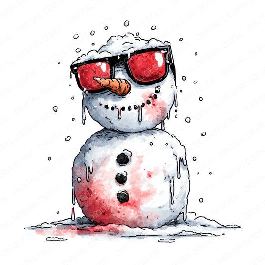 Christmas Watercolour Snowman Sunglasses fussy cut sheet in A4 format showing all 12 designs on one printable page