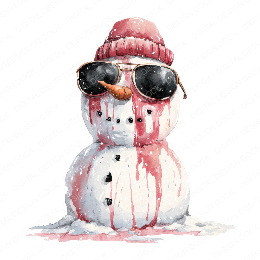 Christmas Watercolour Snowman Sunglasses fussy cut sheet in US Letter format showing all 12 designs on one printable page