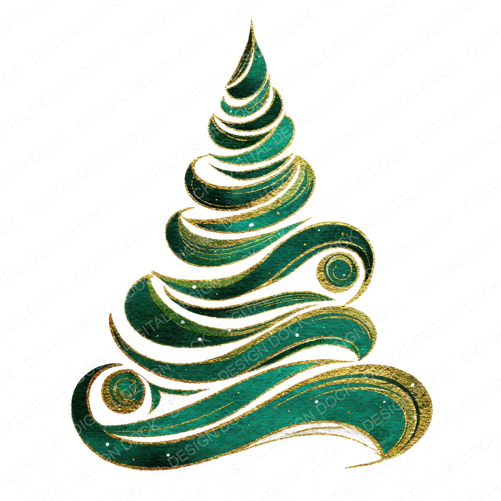 Christmas Watercolour Spiral Tree fussy cut sheet in A4 format showing all 12 designs on one printable page