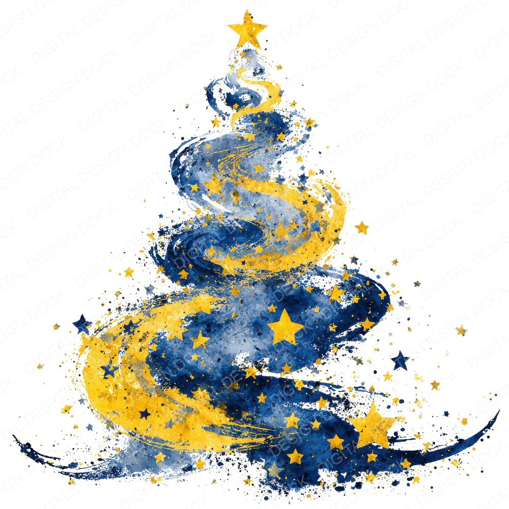 Christmas Watercolour Star Tree A fussy cut sheet in A4 format showing all 12 designs on one printable page
