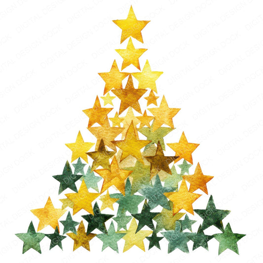 Christmas Watercolour Star Tree B fussy cut sheet in A4 format showing all 12 designs on one printable page