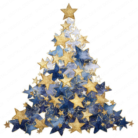 Christmas Watercolour Twinkle Tree fussy cut sheet in A4 format showing all 12 designs on one printable page