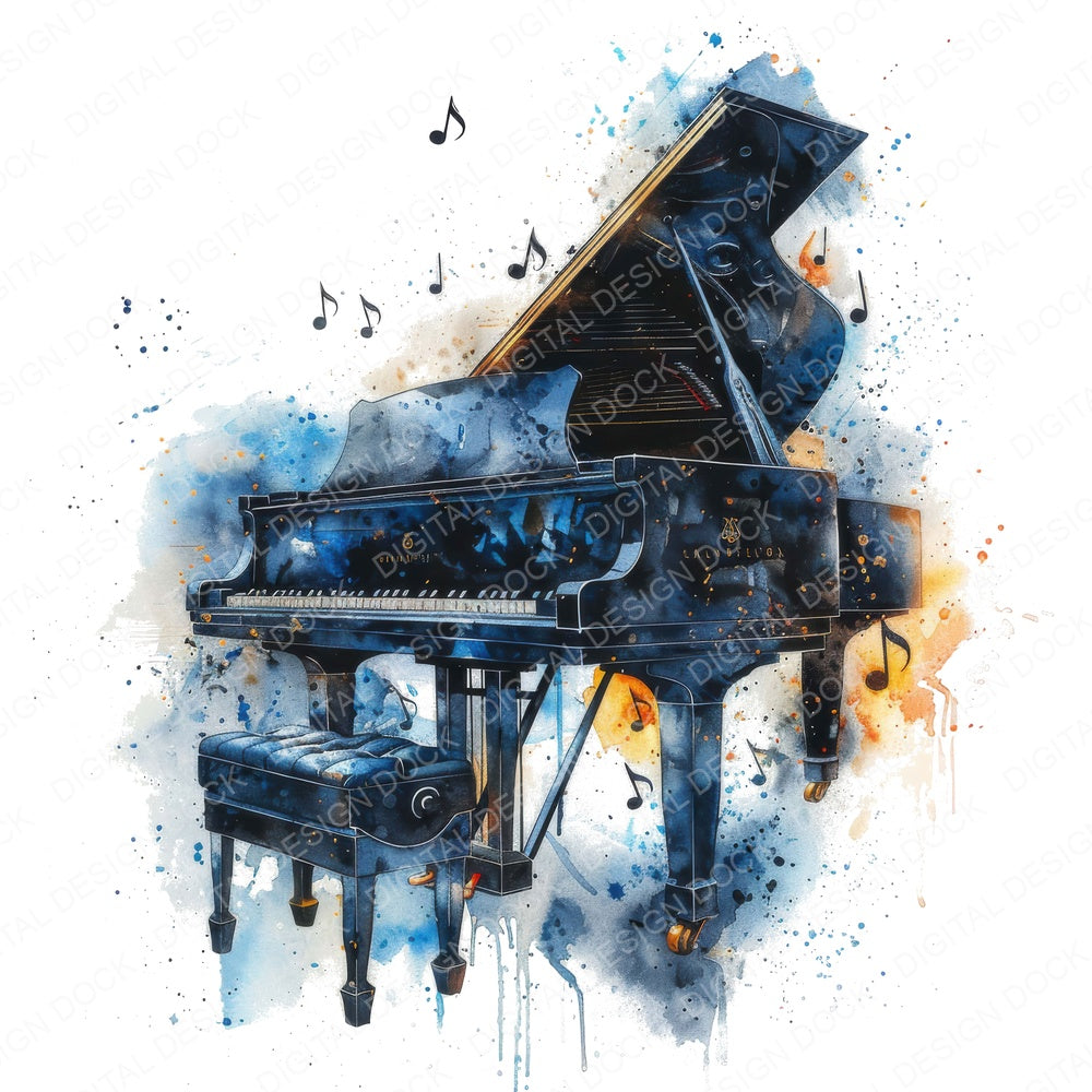Classi Piano with Music Notes fussy cut sheet in A4 format showing all 12 designs on one printable page