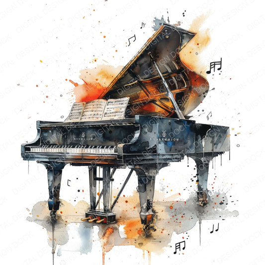 Classi Piano with Music Notes fussy cut sheet in US Letter format showing all 12 designs on one printable page