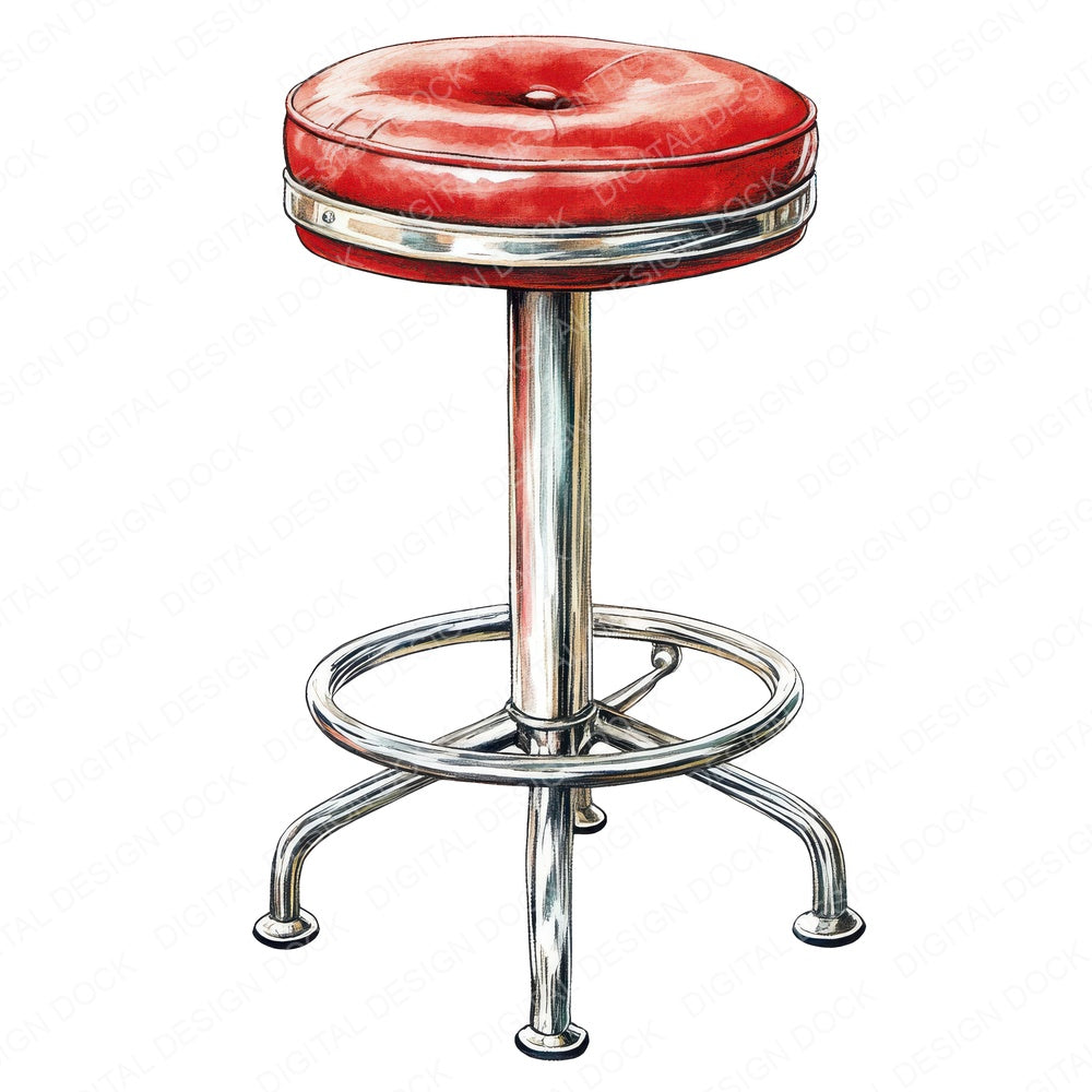 Classic Diner Stool fussy cut sheet in A4 format showing all 12 designs on one printable page
