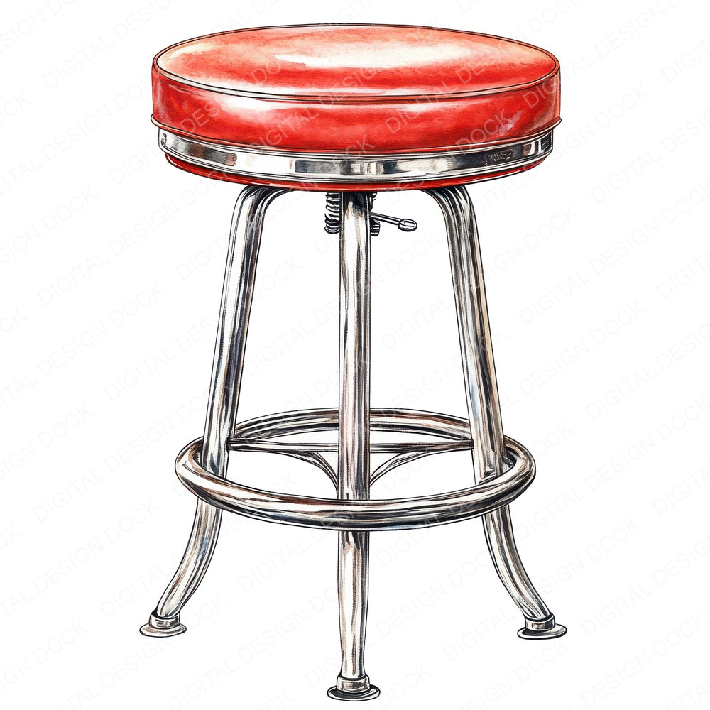 Classic Diner Stool fussy cut sheet in US Letter format showing all 12 designs on one printable page