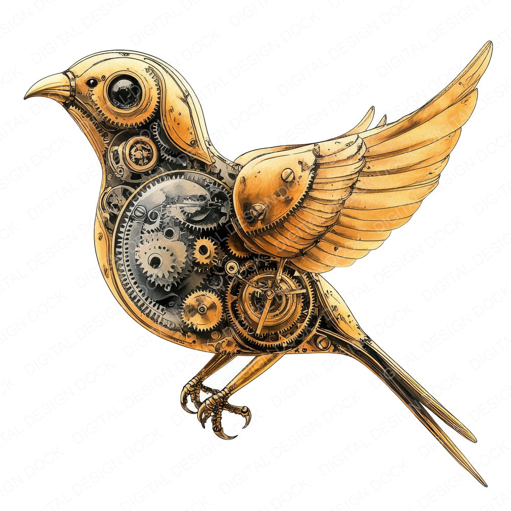 Clockwork Mechanical Bird fussy cut sheet in US Letter format showing all 12 designs on one printable page
