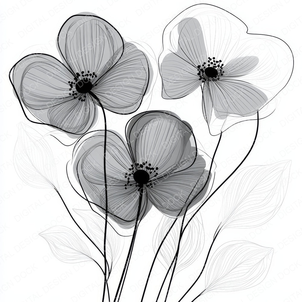 Cloud Grey Abstract Flowers fussy cut sheet in A4 format showing all 12 designs on one printable page