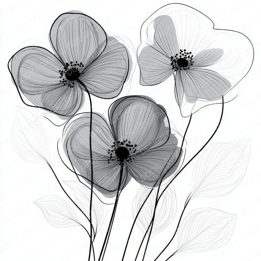 Cloud Grey Abstract Flowers fussy cut sheet in A4 format showing all 12 designs on one printable page