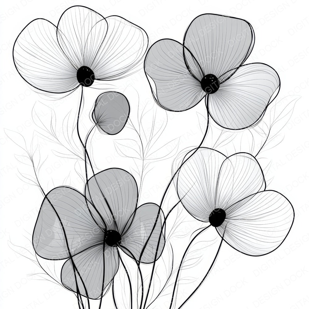 Cloud Grey Abstract Flowers fussy cut sheet in US Letter format showing all 12 designs on one printable page