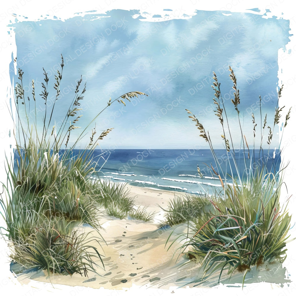 Coastal Sand Dunes with Tall Grass fussy cut sheet in A4 format showing all 12 designs on one printable page