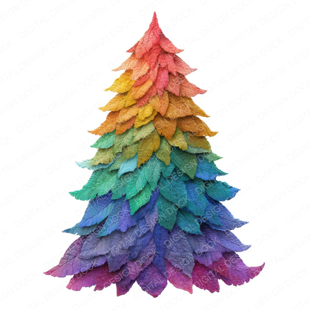 Collage Rainbow Christmas Tree fussy cut sheet in US Letter format showing all 12 designs on one printable page