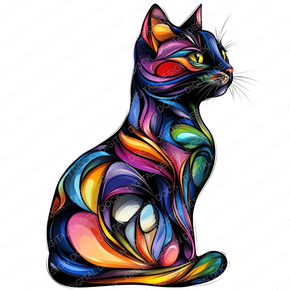 Colouful Abstract Cat fussy cut sheet in A4 format showing all 12 designs on one printable page