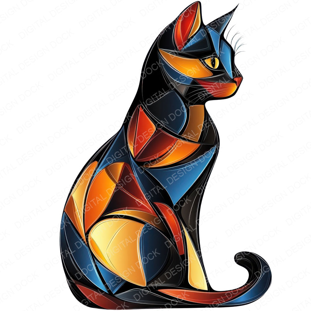 Colouful Abstract Cat fussy cut sheet in US Letter format showing all 12 designs on one printable page