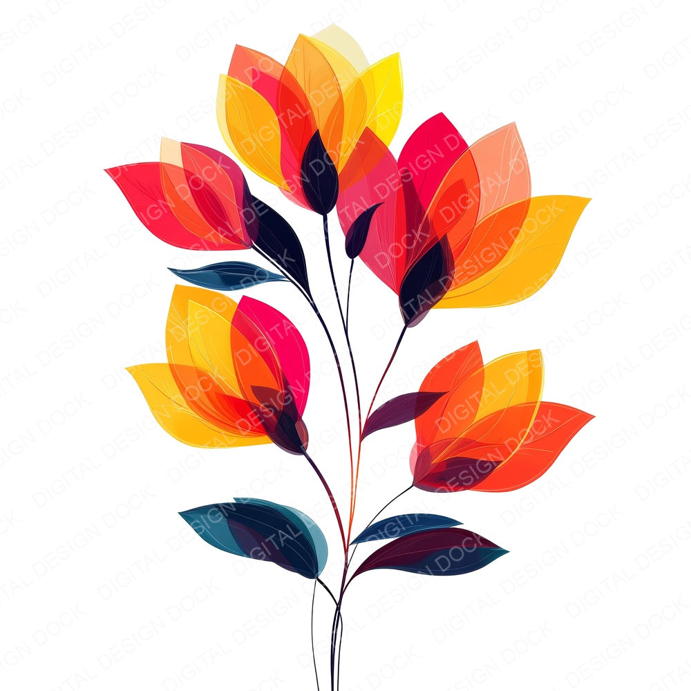 Colourful Abstract Flowers fussy cut sheet in A4 format showing all 12 designs on one printable page