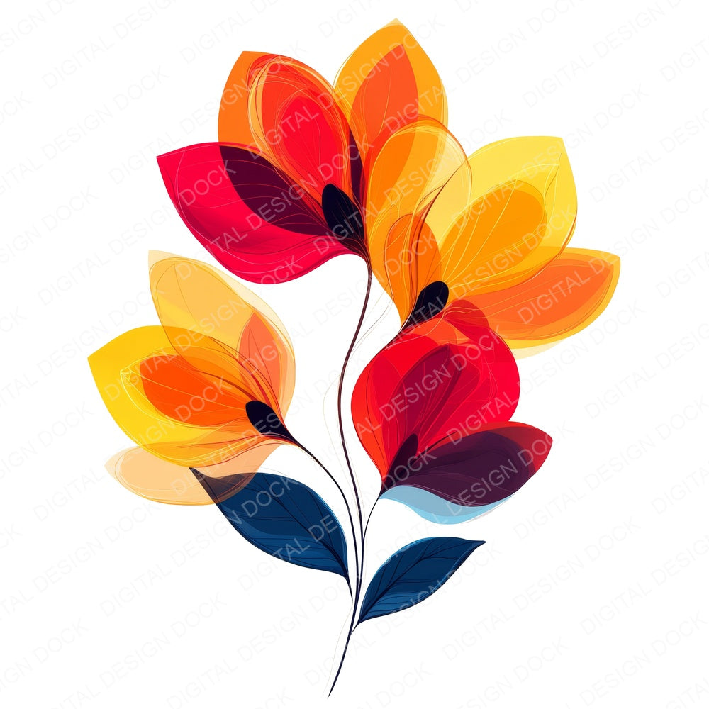 Colourful Abstract Flowers fussy cut sheet in US Letter format showing all 12 designs on one printable page