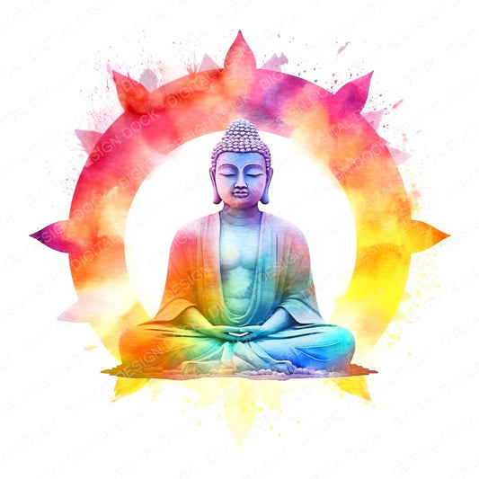 Colourful Aura Buddha fussy cut sheet in A4 format showing all 12 designs on one printable page