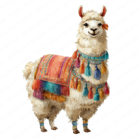Colourful Blanket Llama fussy cut sheet in A4 format showing all 12 designs on one printable page