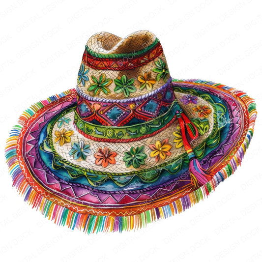Colourful Mexican Sombrero fussy cut sheet in A4 format showing all 12 designs on one printable page