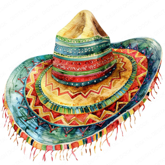 Colourful Mexican Sombrero fussy cut sheet in US Letter format showing all 12 designs on one printable page