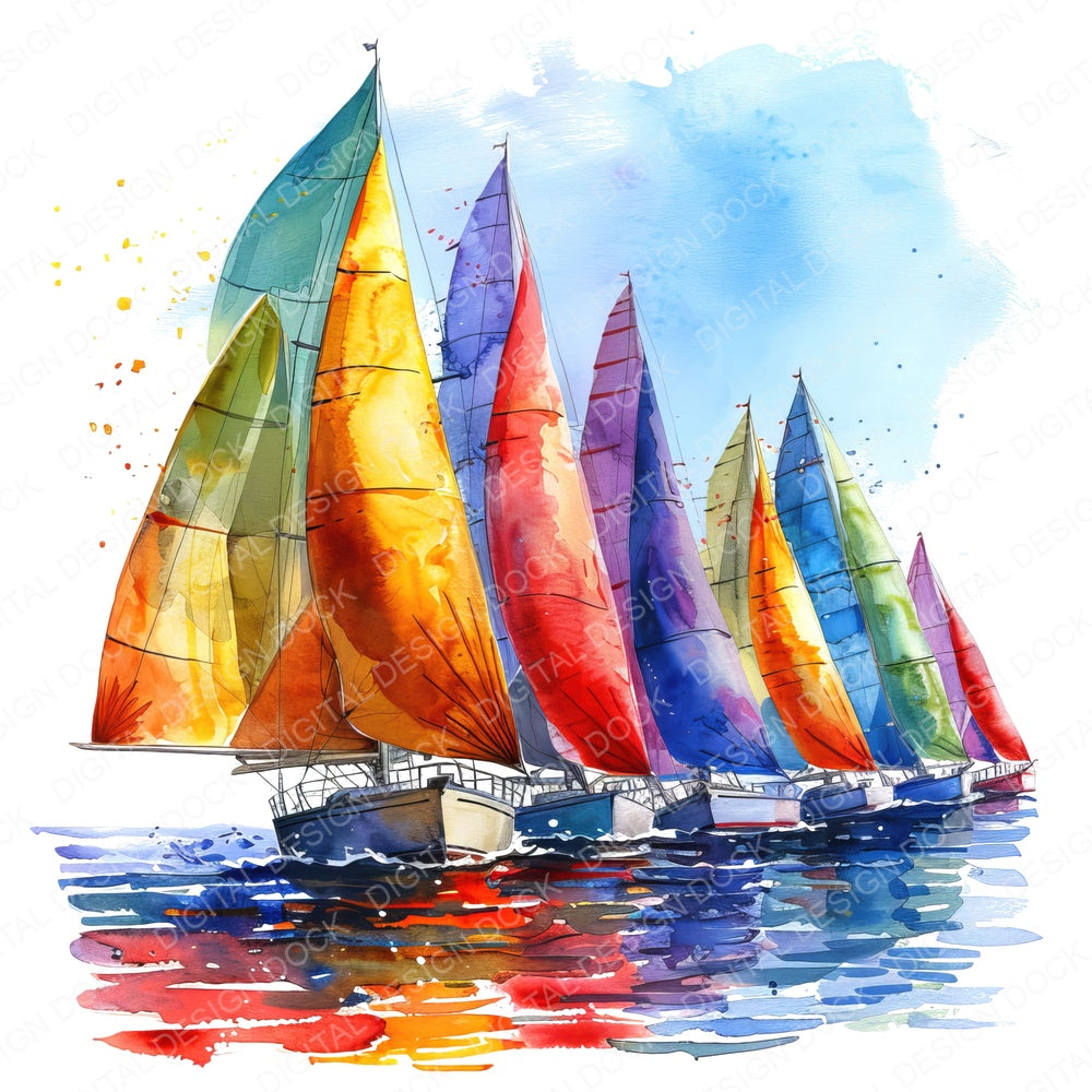 Colourful Sailboat Regatta fussy cut sheet in A4 format showing all 12 designs on one printable page