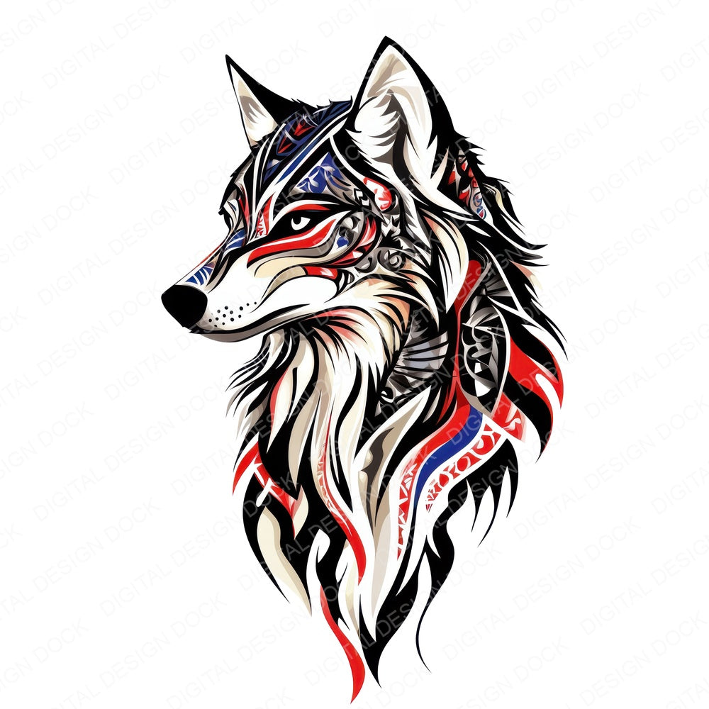 Colourful Tribal Wolf fussy cut sheet in US Letter format showing all 12 designs on one printable page