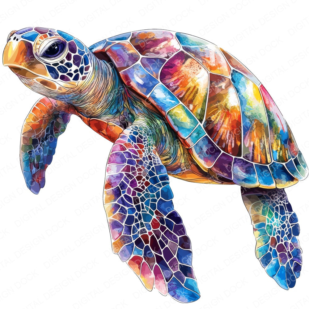 Colourful Watercolour Sea Turtle fussy cut sheet in A4 format showing all 12 designs on one printable page