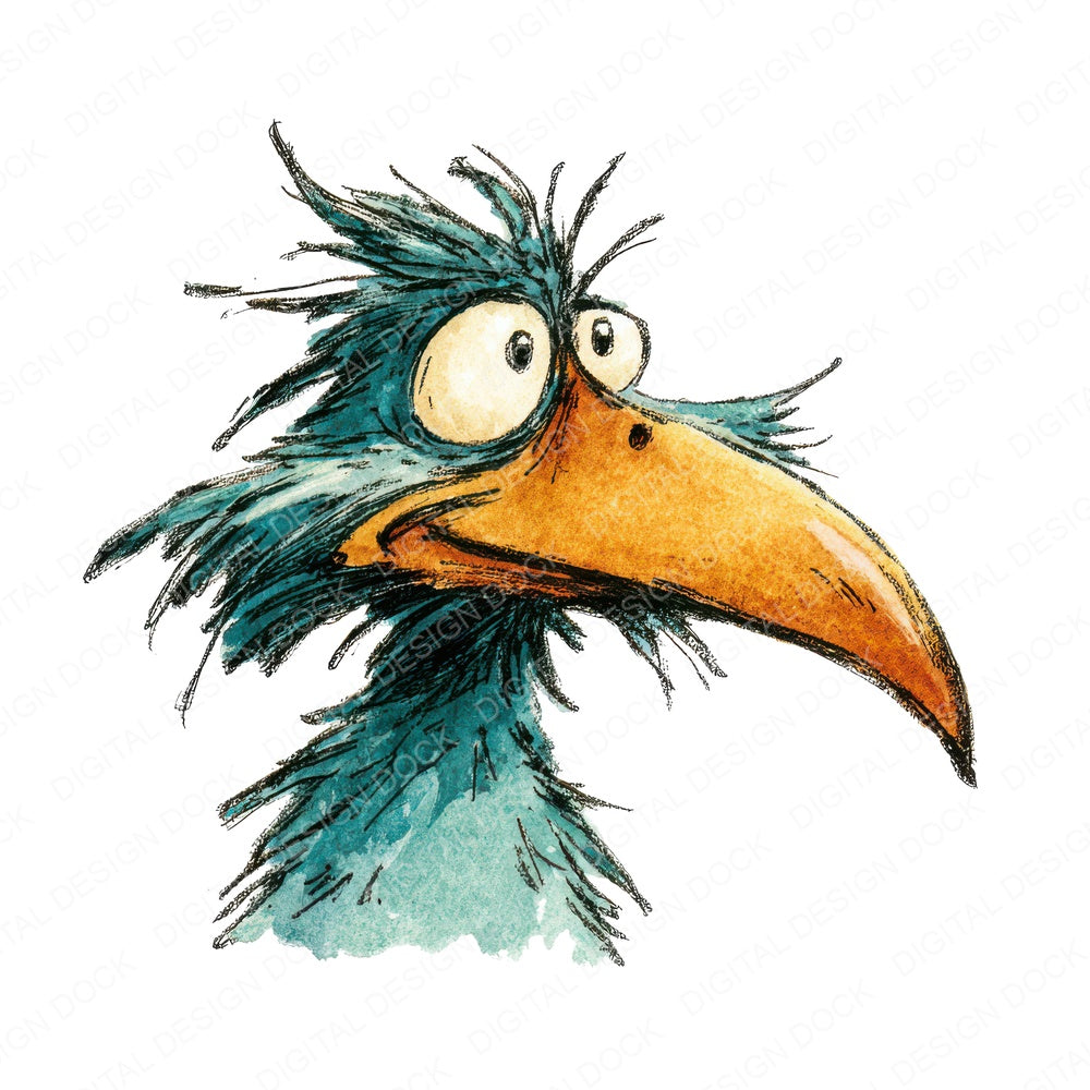Comical Beak Bird Character fussy cut sheet in US Letter format showing all 12 designs on one printable page