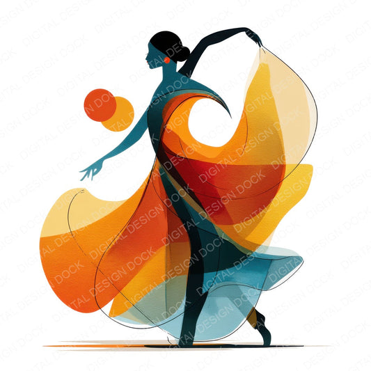 Contemporary Dancer Woman fussy cut sheet in US Letter format showing all 12 designs on one printable page