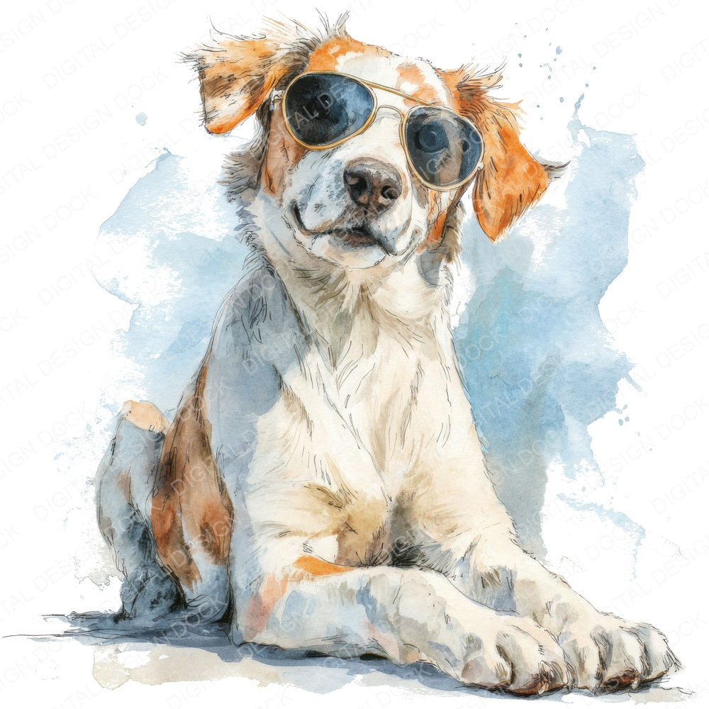 Cool Dog with Sunglasses fussy cut sheet in A4 format showing all 12 designs on one printable page