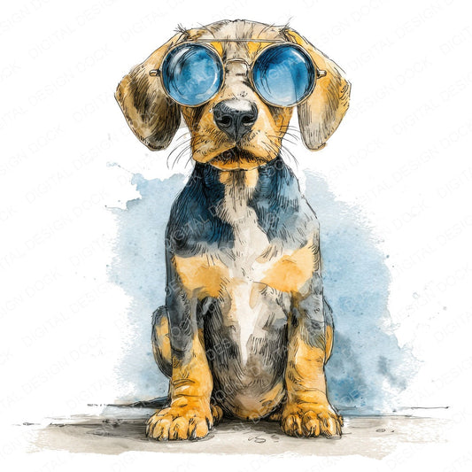 Cool Dog with Sunglasses fussy cut sheet in US Letter format showing all 12 designs on one printable page