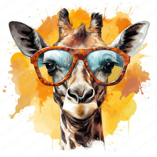 Cool Giraffe with Sunglasses fussy cut sheet in A4 format showing all 12 designs on one printable page