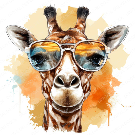 Cool Giraffe with Sunglasses fussy cut sheet in US Letter format showing all 12 designs on one printable page