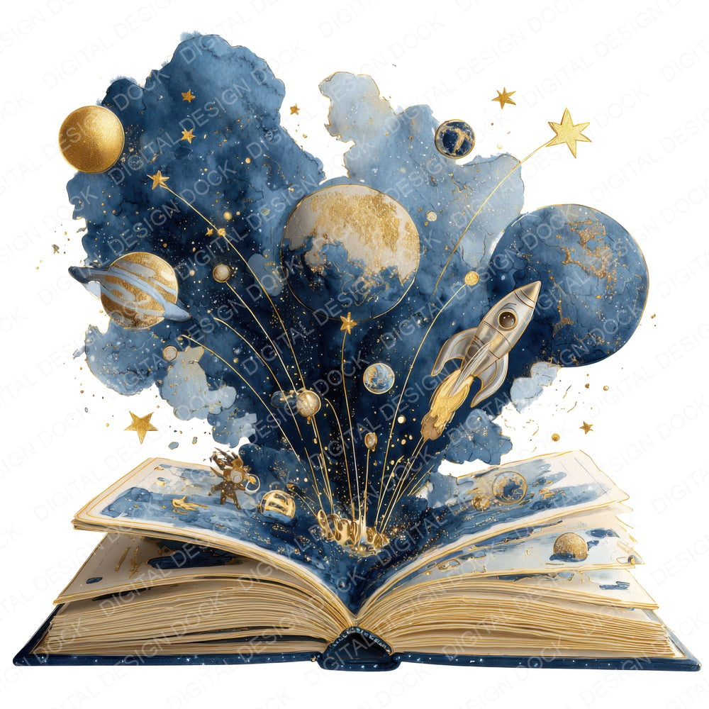Cosmic Story Open Book fussy cut sheet in A4 format showing all 12 designs on one printable page