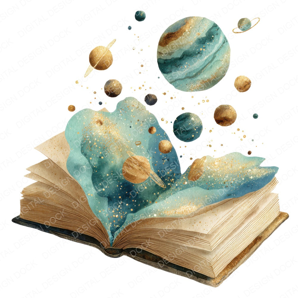 Cosmic Storybook fussy cut sheet in US Letter format showing all 12 designs on one printable page