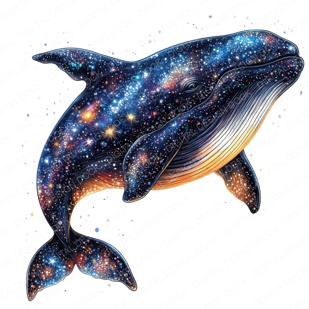 Cosmic Whale fussy cut sheet in A4 format showing all 12 designs on one printable page