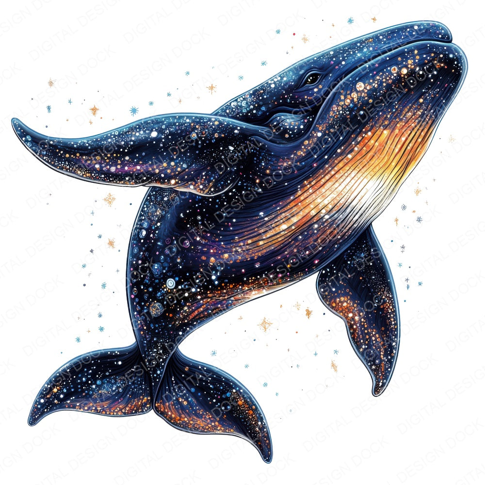 Cosmic Whale fussy cut sheet in US Letter format showing all 12 designs on one printable page