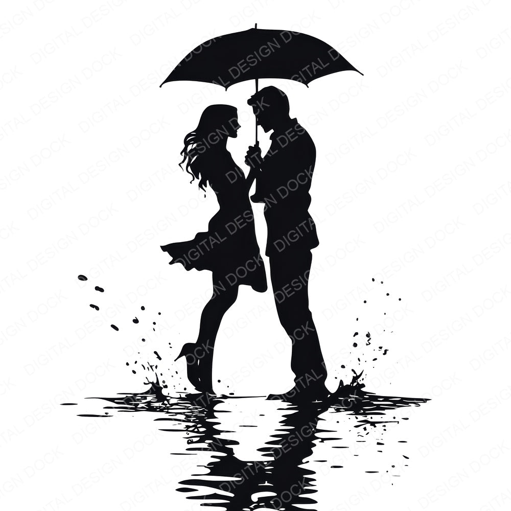 Couple Silhouette Dancing in Rain fussy cut sheet in A4 format showing all 12 designs on one printable page