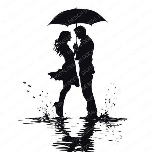 Couple Silhouette Dancing in Rain fussy cut sheet in A4 format showing all 12 designs on one printable page