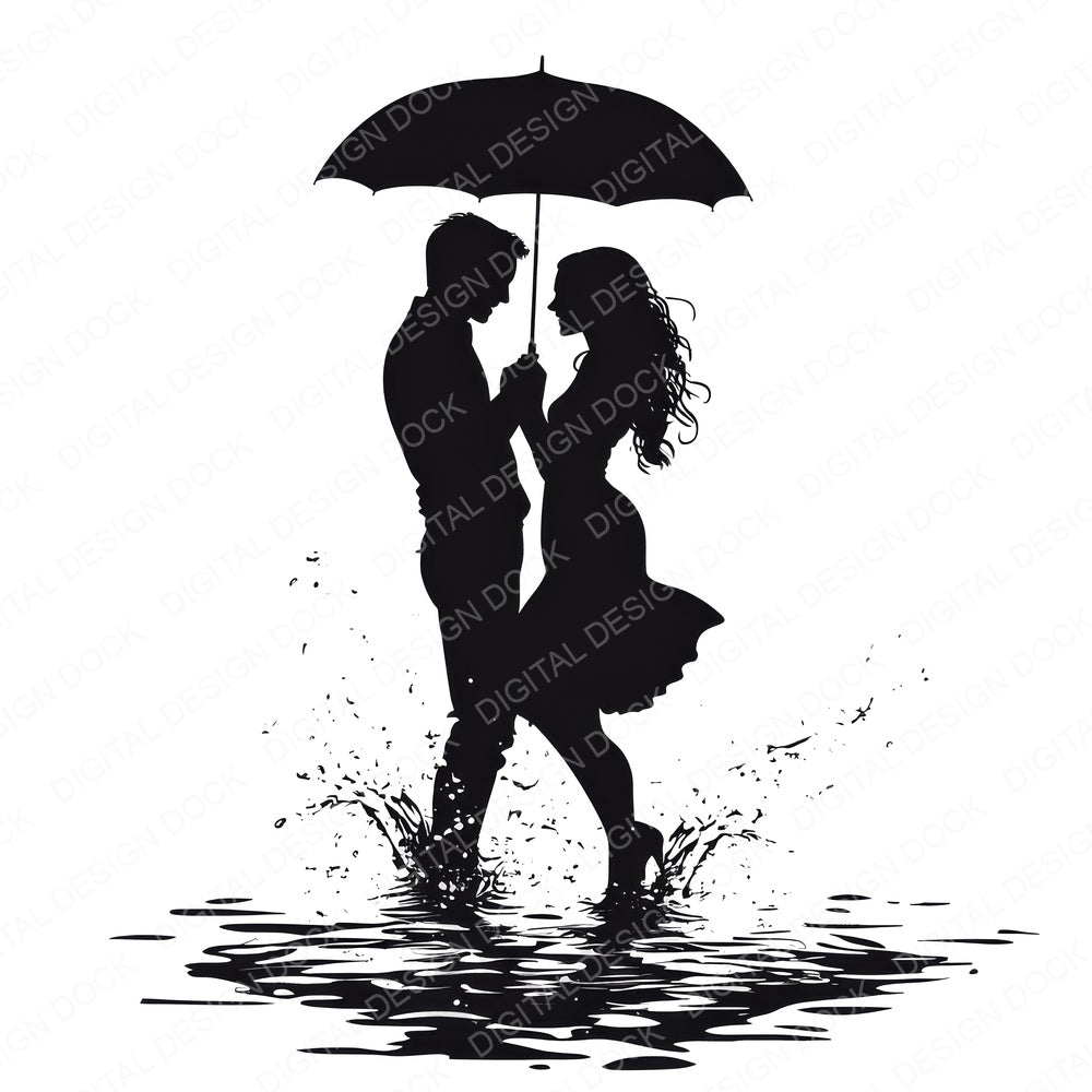 Couple Silhouette Dancing in Rain fussy cut sheet in US Letter format showing all 12 designs on one printable page