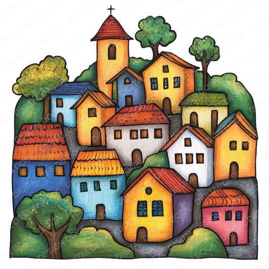 Cozy Mountain Village fussy cut sheet in US Letter format showing all 12 designs on one printable page