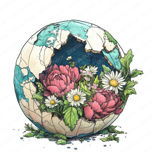 Cracked Earth with Florals fussy cut sheet in A4 format showing all 12 designs on one printable page