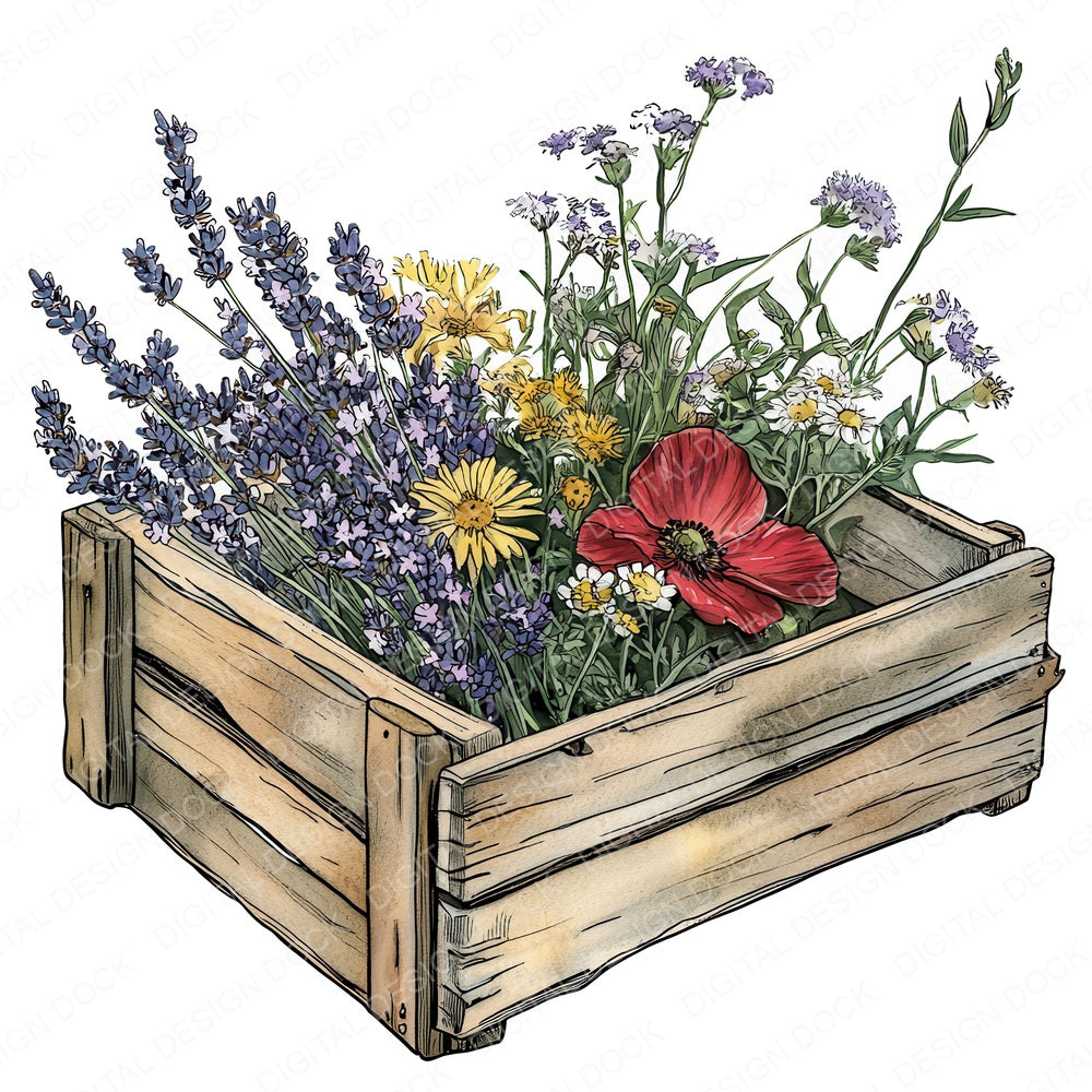 Crate of Wildflowers fussy cut sheet in A4 format showing all 12 designs on one printable page