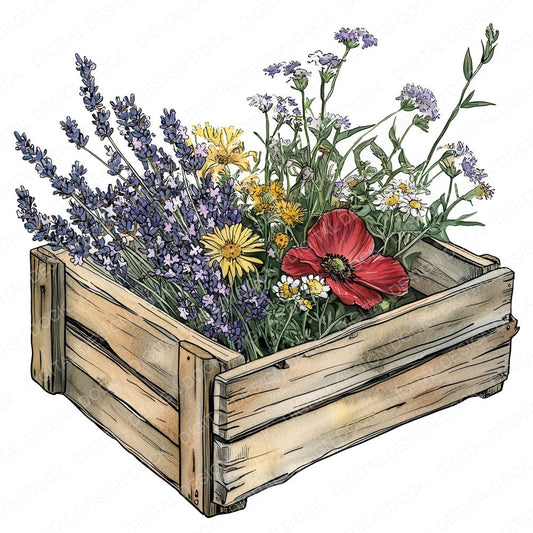Crate of Wildflowers fussy cut sheet in A4 format showing all 12 designs on one printable page
