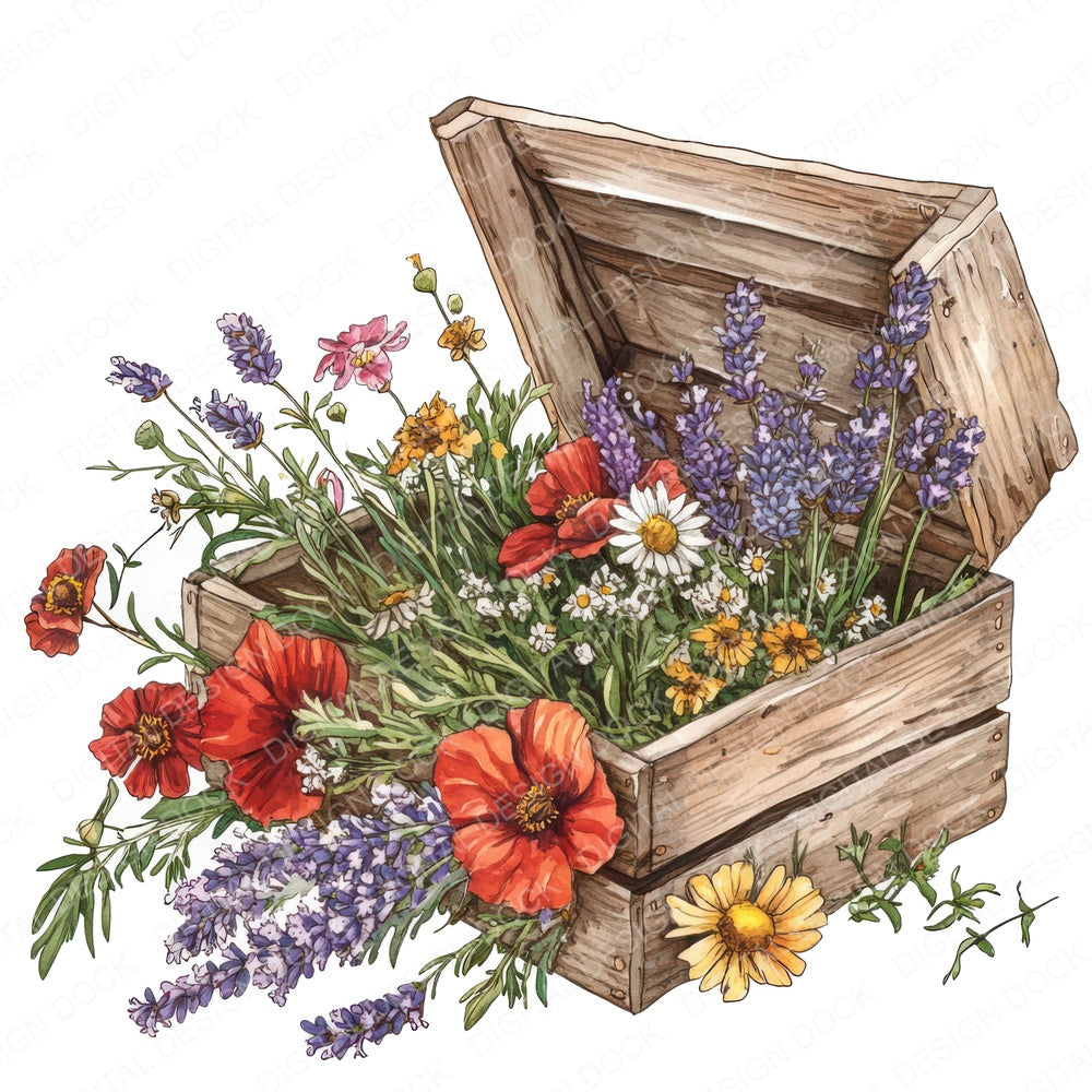 Crate of Wildflowers fussy cut sheet in US Letter format showing all 12 designs on one printable page